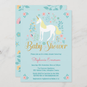 Pretty Unicorn Gold Glitter Baby Shower Invitation