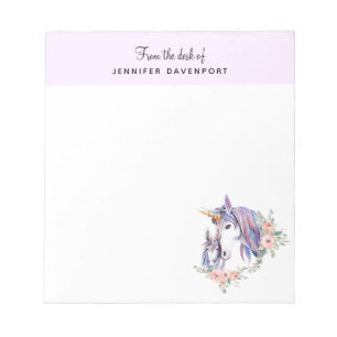 Pretty Unicorn Mom & Baby Watercolor Floral Notepad