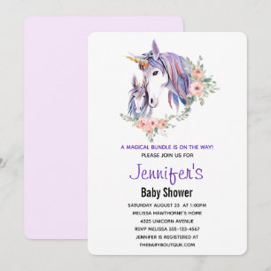 Pretty Unicorn Mum & Baby Watercolor Baby Shower Invitation