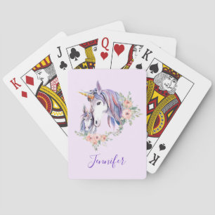 Pretty Unicorn Mum & Baby Watercolor Floral Playing Cards