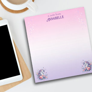 Pretty Unicorn Ombre Purple Girls Name Stationery  Notepad