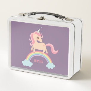 Pretty Unicorn on Rainbow Girls Personalised Metal Lunch Box