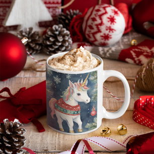 Pretty Unicorn Personalised Christmas Two-Tone Coffee Mug