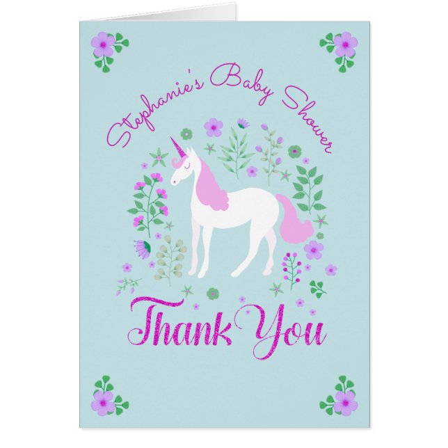 Pretty Unicorn Pink Aqua Baby Shower Personalised (Front)