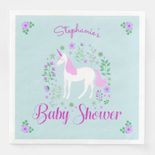 Pretty Unicorn Pink Aqua Baby Shower Personalised Napkin