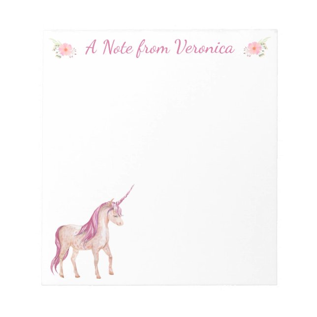 Pretty Unicorn Pink Flowers Notepad (Front)