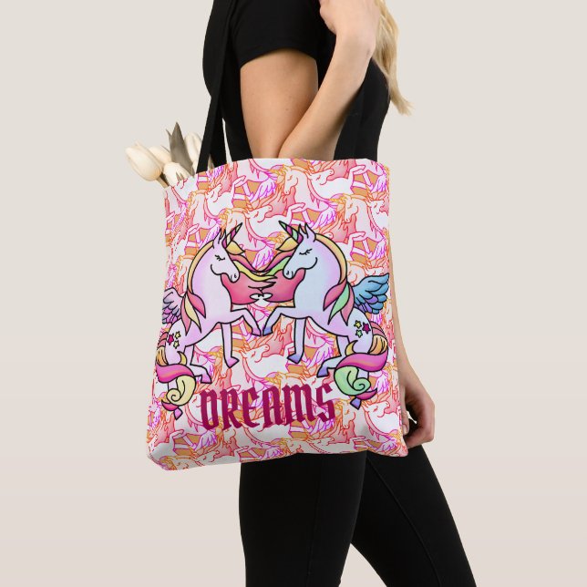 Pretty Unicorn Rainbow Dream Pastel Pegasus Tote Bag (Close Up)