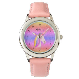 Pretty Unicorn Rainbow Glitter Girls Personalised Watch