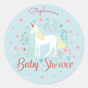 Pretty Unicorn Rose Gold Glitter Baby Shower Classic Round Sticker