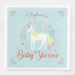 Pretty Unicorn Rose Gold Glitter Baby Shower Napkin