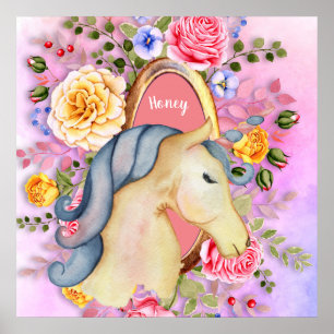 Pretty Unicorn Roses Named Girls Room Wall Art