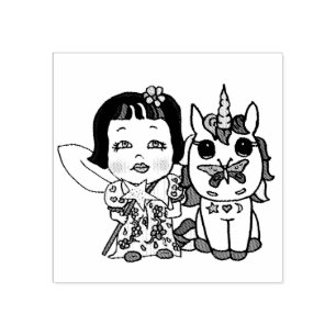 Pretty Unicorn with Butterfly on Nose Rubber Stamp