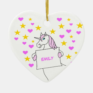 Pretty Unicorn with Stars and Hearts Ceramic Tree Decoration