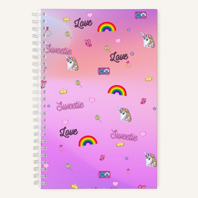 Pretty Unicorns, Rainbows, Wide Ruled(5.5" x 8.5") Notebook (Front)
