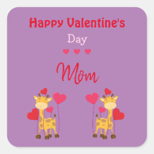 Pretty Valentine Day Mum with Giraffes Square Sticker