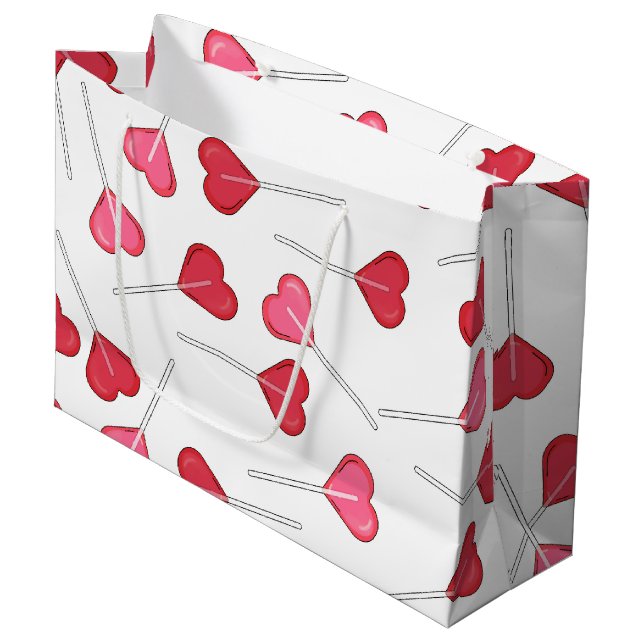Pretty Valentine Red Heart | Lollipop Pattern    Large Gift Bag (Front Angled)
