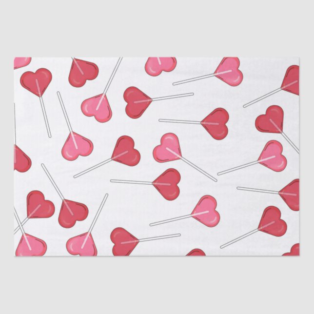 Pretty Valentine Red Heart | Lollipop Pattern    Tissue Paper (Front)