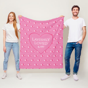 Pretty Valentines LOVED BY GOD Pink Hearts Fleece Blanket