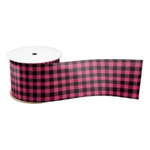 Pretty Valentines Pink And Black Buffalo Plaid Satin Ribbon