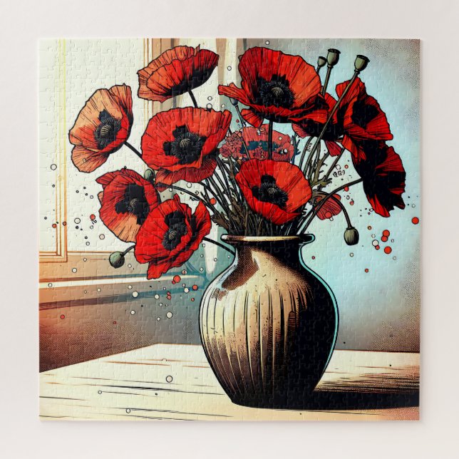 Pretty Vase of Red Poppies Jigsaw Puzzle (Vertical)