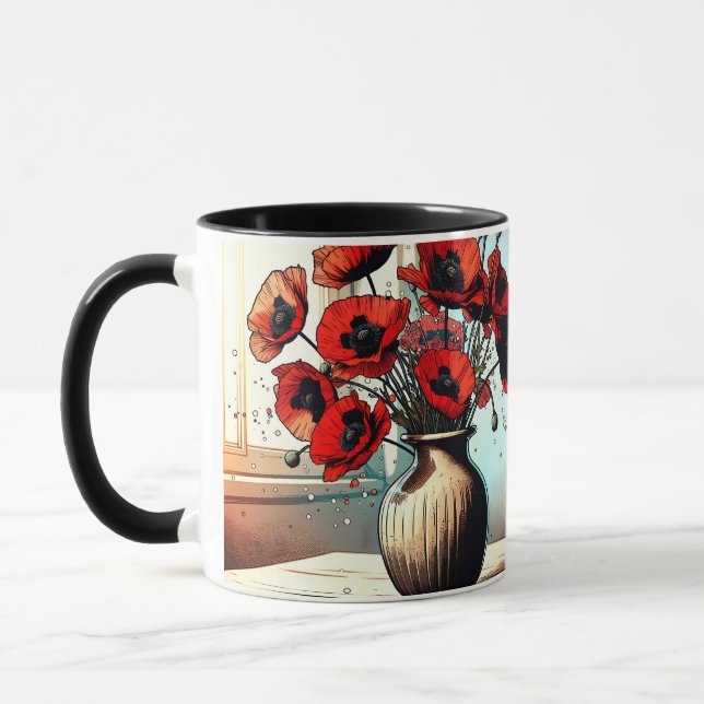 Pretty Vase of Red Poppies Mug (Left)