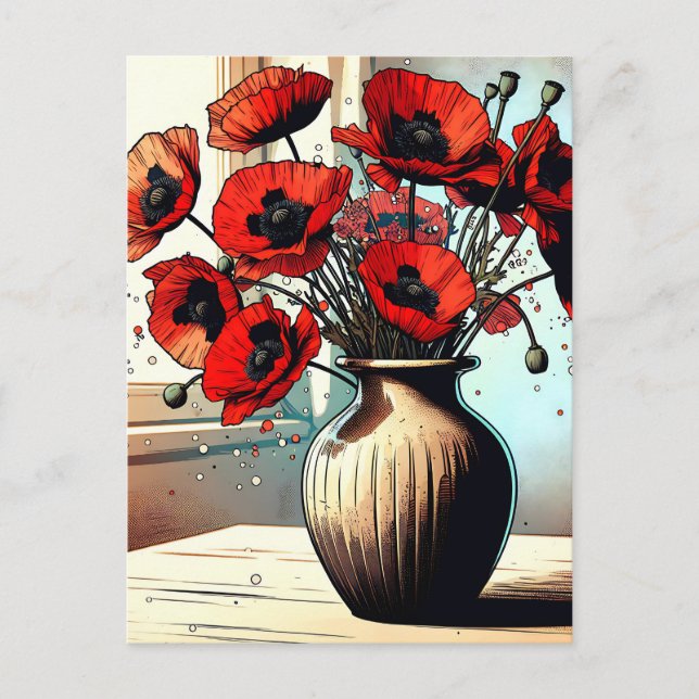 Pretty Vase of Red Poppies Postcard (Front)