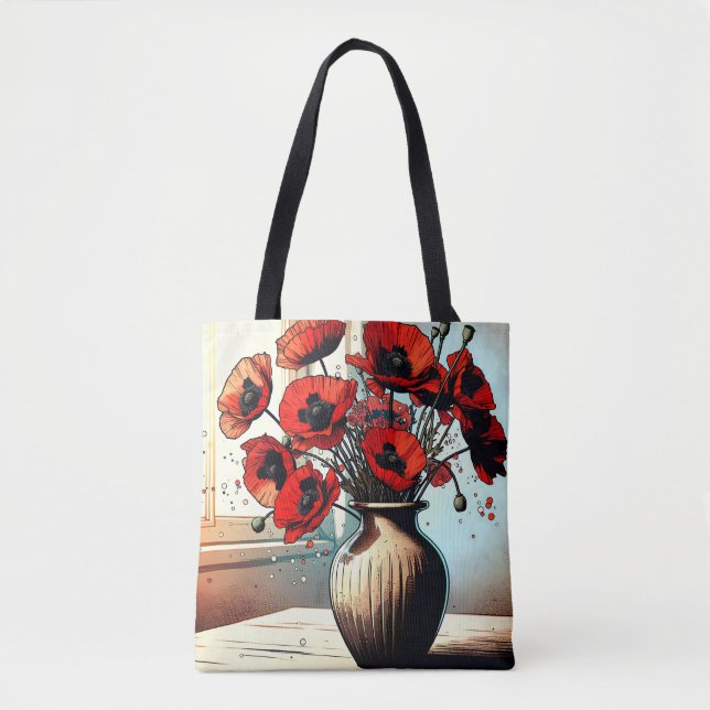Pretty Vase of Red Poppies Tote Bag (Front)