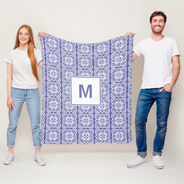 Pretty Very Peri Lace Monogram Fleece Blanket (In Situ)