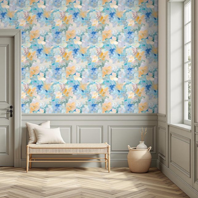Pretty Vibrant Floral Watercolor Blue & Yellow Wallpaper (Creator Uploaded)