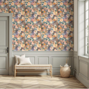 Pretty Vibrant Floral Watercolor Peach & Purple Wallpaper