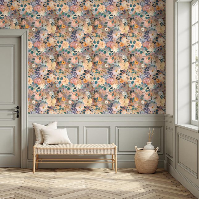 Pretty Vibrant Floral Watercolor Peach & Purple  Wallpaper (Creator Uploaded)