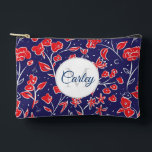 Pretty Vibrant Red Blue Floral Personalised Accessory Pouch<br><div class="desc">Modern pretty floral pattern with elegant personalisation.</div>