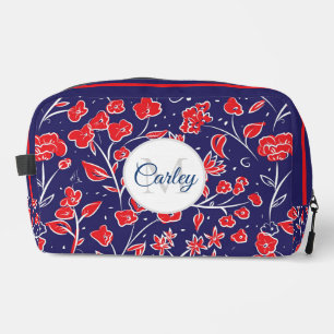 Pretty Vibrant Red Blue Floral Personalised Dopp Kit