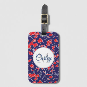 Pretty Vibrant Red Blue Floral Personalised  Luggage Tag