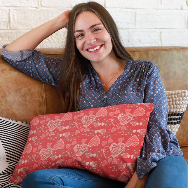 Pretty vibrant red Valentine's Day hearts patterne Decorative Cushion (Creator Uploaded)