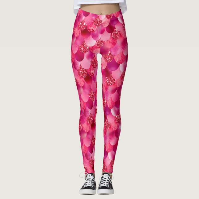 Pretty Vibrant Shades of Pinks Mermaid Leggings (Front)