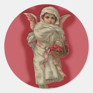 Pretty Victorian Angel Child with Basket Classic Round Sticker