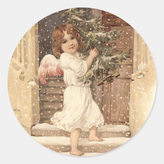 Pretty Victorian Christmas Cards Classic Round Sticker (Front)