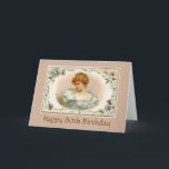 Pretty Victorian Lady Floral 80th Birthday Card<br><div class="desc">A Portrait of a Pretty Victorian lady wearing a soft blue dress surrounded by dainty flowers. Greeting: Happy 80th Birthday. Image of a Victorian Trade Card on a beige background.</div>