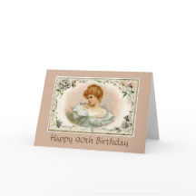 Pretty Victorian Lady Floral 90th Birthday Card
