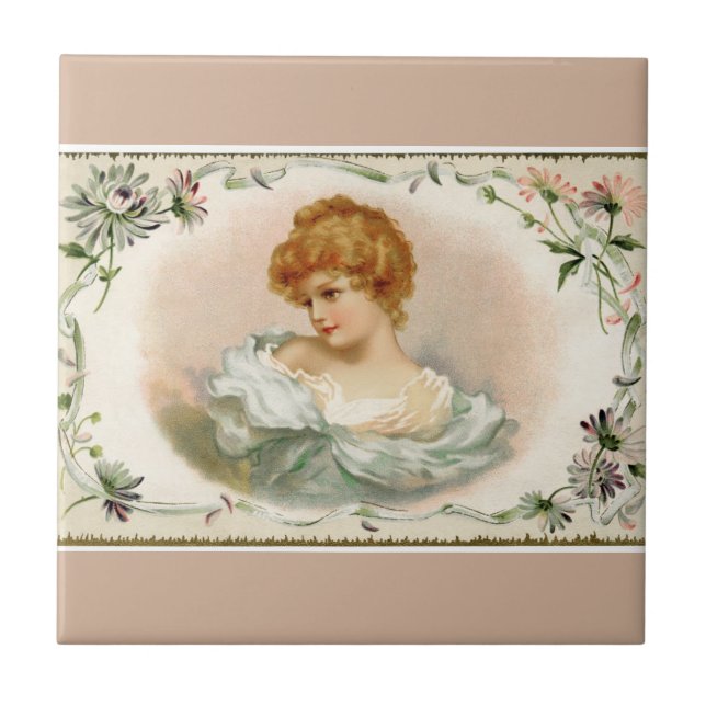 Pretty Victorian Lady Floral Tile (Front)