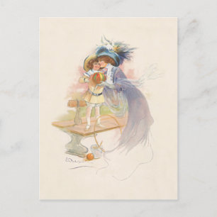 Pretty Victorian Mother and Daughter Holiday Postcard