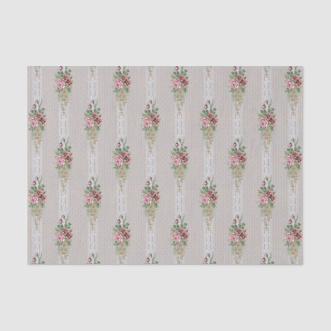 Pretty Victorian Pink Roses and White Lace Tissue Paper (Front)