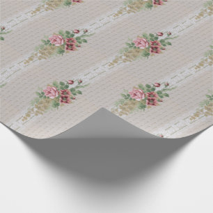 Pretty Victorian Pink Roses and White Lace Wrapping Paper