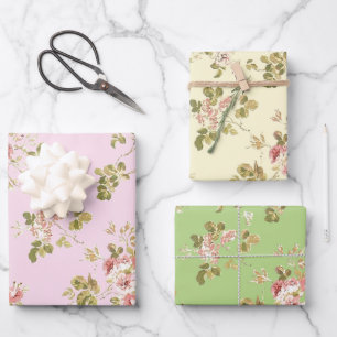 Pretty vining roses floral garden wrapping paper sheet
