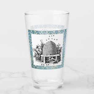 Pretty Vintage Bee Hive and Damask   Glass