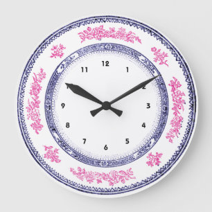 pretty vintage blue pink china delft plate clock