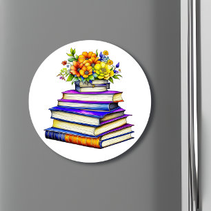 Pretty Vintage Books and Flowers Personalised Magnet