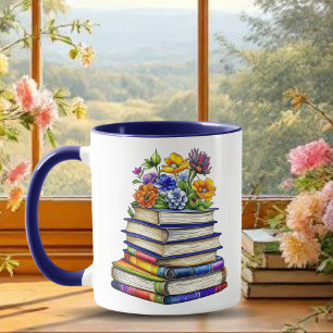 Pretty Vintage Books and Flowers Personalized Mug