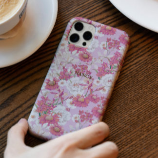 Pretty Vintage Botanical Floral Purple Pink Custom iPhone 16 Pro Case